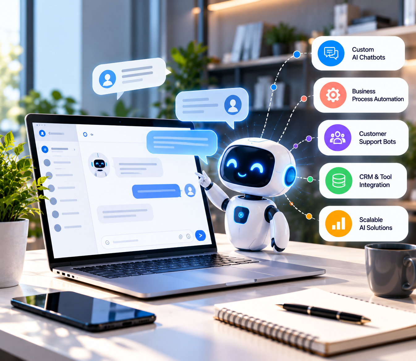 Website chatbot interface for automated customer support