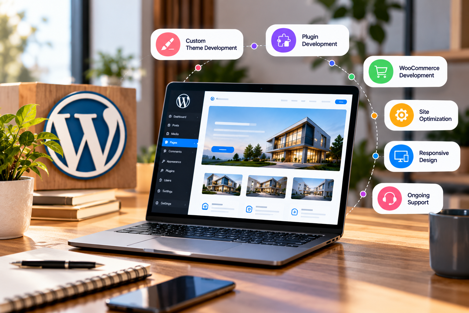 WordPress website design and development workspace